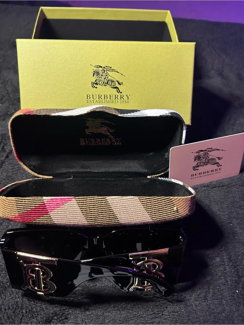 Burberry Black Glossy Sunglasses with Gold TB Logos